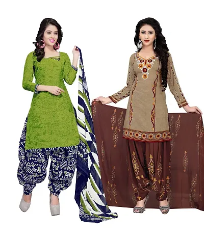 Stylish Cotton Printed Unstitched Suit - Pack of 2