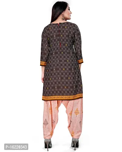 Elegant Brown Cotton Printed Dress Material With Dupatta For Women-thumb5