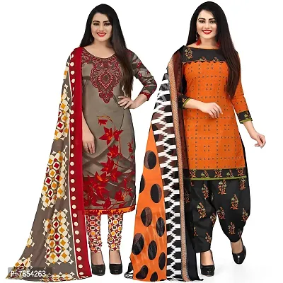 Rajnandini Women Olive Green And Orange Cotton Printed Unstitched Salwar Suit Material (Combo Of 2)