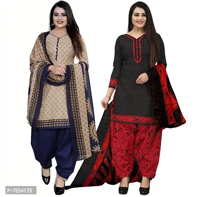 Rajnandini Women Beige And Black Cotton Printed Unstitched Salwar Suit Material (Combo Of 2)