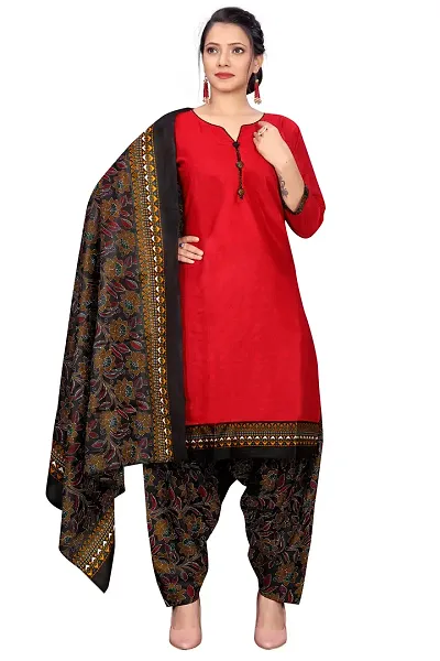 Stylish Cotton Blend Straight Printed Kurta Bottom And Dupatta Set