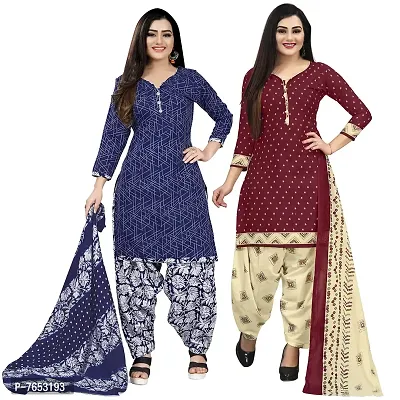 Rajnandini Women Blue And Maroon Cotton Printed Unstitched Salwar Suit Material (Combo Of 2)-thumb0