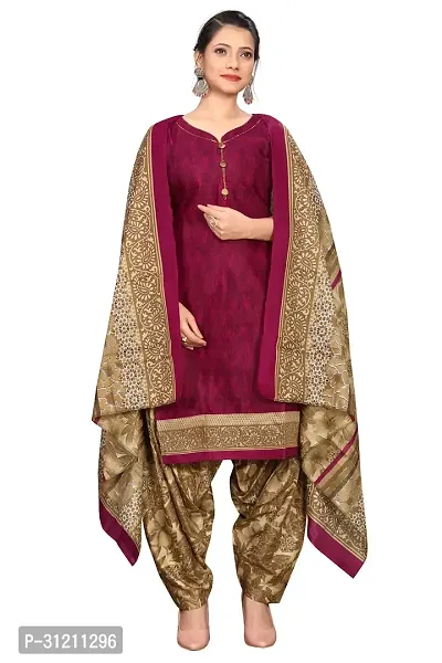 Elegant Purple Cotton Printed Straight Kurta, Bottom And Dupatta Set For Women