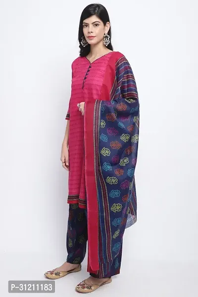 Elegant Pink Cotton Printed Straight Kurta, Bottom And Dupatta Set For Women-thumb3