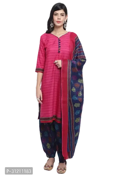 Elegant Pink Cotton Printed Straight Kurta, Bottom And Dupatta Set For Women-thumb0