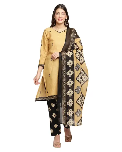 Stylish Cotton Printed Kurta Bottom Dupatta Set