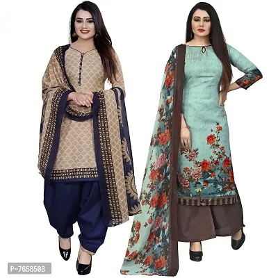 Rajnandini Women Beige And Pista Green Cotton Printed Unstitched Salwar Suit Material (Combo Of 2)