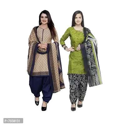 Rajnandini Women Beige And Light Green Cotton Printed Unstitched Salwar Suit Material (Combo Of 2)