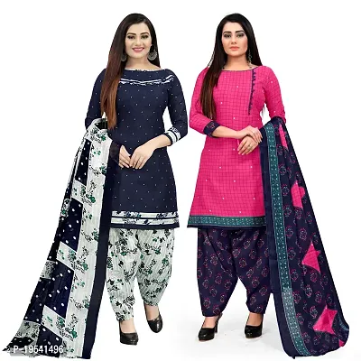 Rajnandini Multi-coloured Cotton Printed Unstitched Salwar Suit Material (Combo of 2)-thumb0