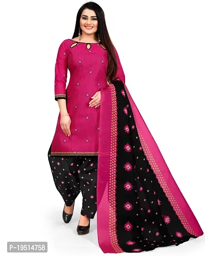 Elegant Magenta Cotton Printed Dress Material With Dupatta For Women-thumb0