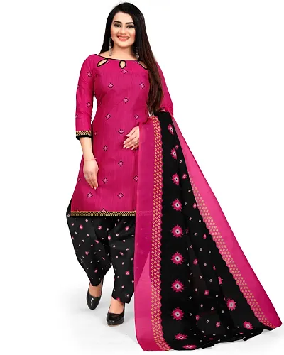 Fancy Womens Cotton Printed Dress Material With Dupatta