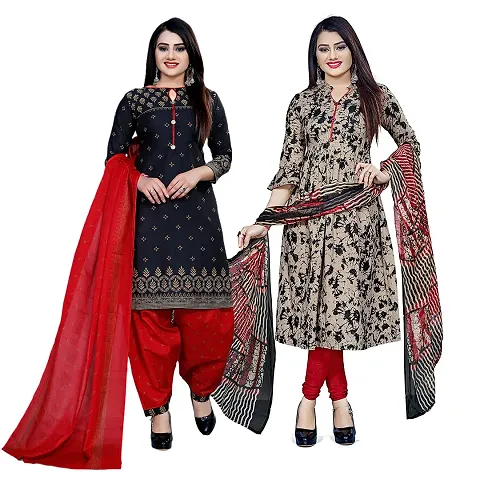 Elegant Blend Dress Material with Dupatta For Women Pack Of 2