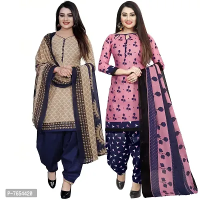 Rajnandini Women Beige And Pink Cotton Printed Unstitched Salwar Suit Material (Combo Of 2)-thumb0