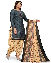 Elegant Grey Cotton Printed Dress Material With Dupatta For Women-thumb2