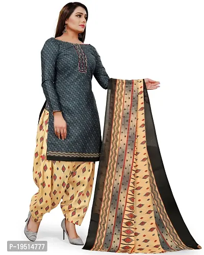 Elegant Grey Cotton Printed Dress Material With Dupatta For Women-thumb3