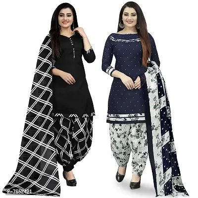 Rajnandini Women Black And Navy Blue Cotton Printed Unstitched Salwar Suit Material (Combo Of 2)-thumb0