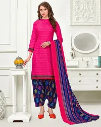 Elegant Pink Cotton Floral Print Dress Material with Dupatta For Women-thumb3