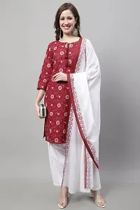 Elegant Maroon Cotton Printed Straight Kurta, Bottom And Dupatta Set For Women-thumb2