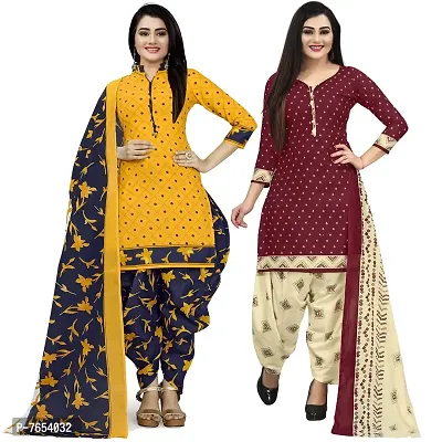 Rajnandini Women Yellow And Maroon Cotton Printed Unstitched Salwar Suit Material (Combo Of 2)