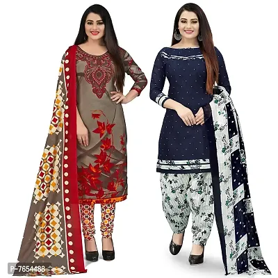 Rajnandini Women Olive Green And Navy Blue Cotton Printed Unstitched Salwar Suit Material (Combo Of 2)