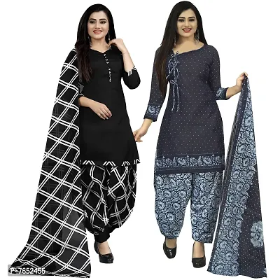 Rajnandini Women Black And Navy Blue Cotton Printed Unstitched Salwar Suit Material (Combo Of 2)-thumb0