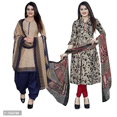 Rajnandini Women Beige And Beige Cotton Printed Unstitched Salwar Suit Material (Combo Of 2)