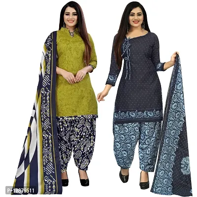 Beautiful Light Green And Navy Blue Cotton Printed Unstitched Salwar Suit Material For Women Combo of 2-thumb0