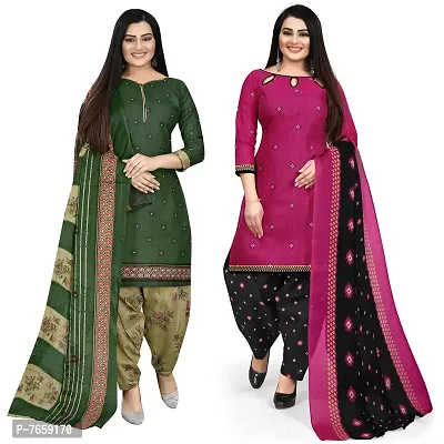 Rajnandini Green And Magenta Cotton Printed Unstitched Salwar Suit Material (Combo Of 2)(Joplvsm4147-Vsm4125)