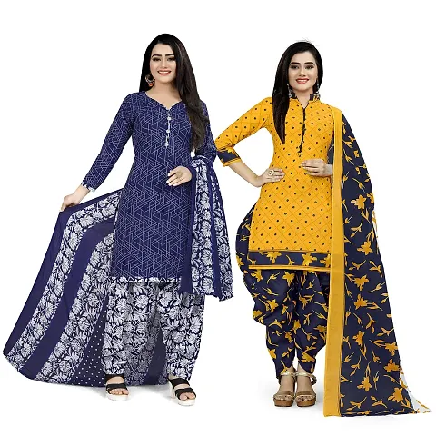 Stylish Cotton Printed Unstitched Suit - Pack of 2