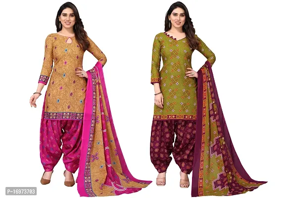 Stylish Women Cotton Printed Unstitched Dress Material (Combo of 2)