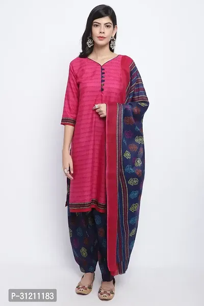 Elegant Pink Cotton Printed Straight Kurta, Bottom And Dupatta Set For Women-thumb2