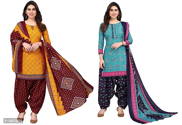 Stylish Women Cotton Printed Unstitched Dress Material (Combo of 2)