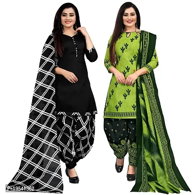 Rajnandini Black And Parrot Green Cotton Printed Unstitched Salwar Suit Material (Combo of 2)