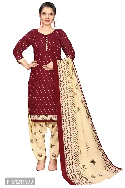 Elegant Maroon Cotton Printed Straight Kurta, Bottom And Dupatta Set For Women