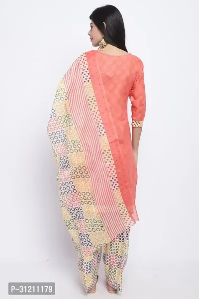 Elegant Peach Cotton Printed Straight Kurta, Bottom And Dupatta Set For Women-thumb2