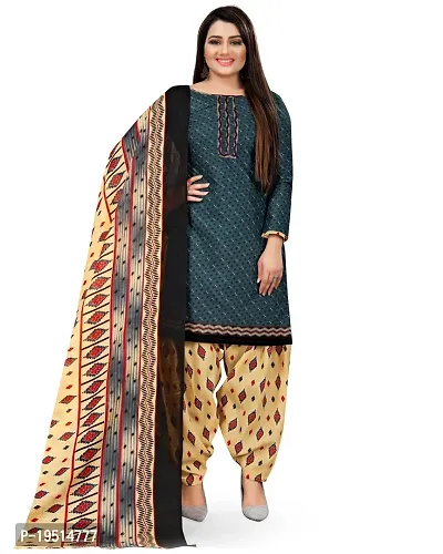 Elegant Grey Cotton Printed Dress Material With Dupatta For Women-thumb0