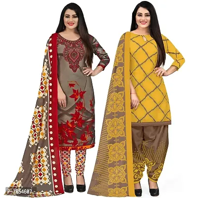 Rajnandini Women Olive Green And Yellow Cotton Printed Unstitched Salwar Suit Material (Combo Of 2)