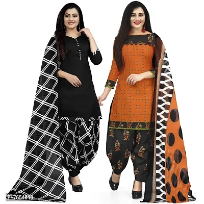 Rajnandini Women Black And Orange Cotton Printed Unstitched Salwar Suit Material (Combo Of 2)