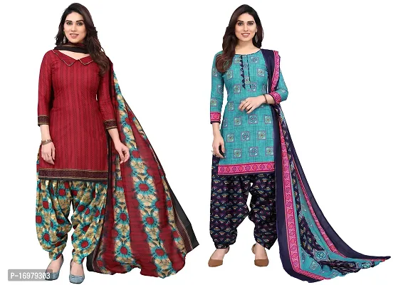 Multicolor Cotton Printed Unstitched Dress Material (Combo of 2)