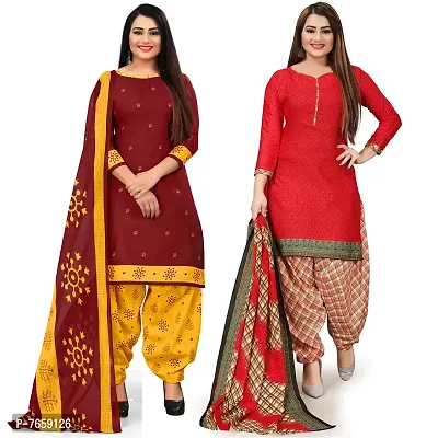 Rajnandini Maroon And Red Cotton Printed Unstitched Salwar Suit Material (Combo Of 2)(Joplvsm4114-Vsm4152)