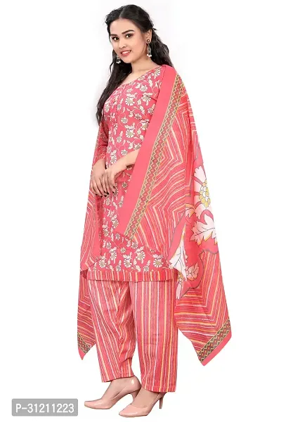 Elegant Peach Cotton Printed Straight Kurta, Bottom And Dupatta Set For Women-thumb2