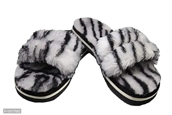 Black and White Fur Flip Flop Slipper for Women-thumb0