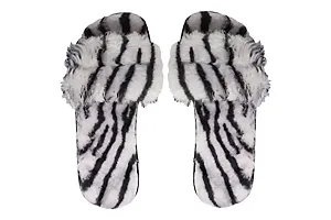 Black and White Fur Flip Flop Slipper for Women-thumb1