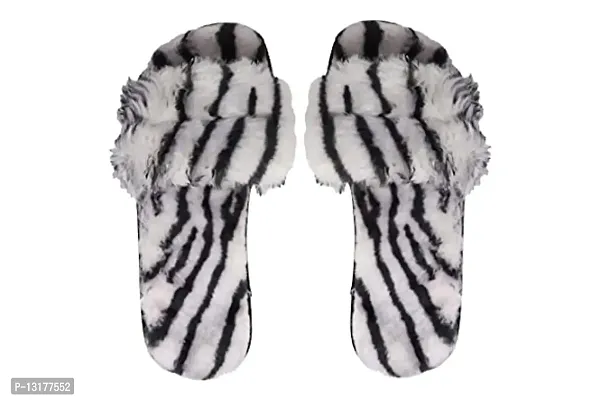 Black and White Fur Flip Flop Slipper for Women-thumb2