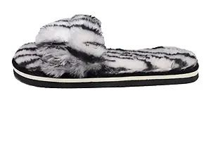 Black and White Fur Flip Flop Slipper for Women-thumb2