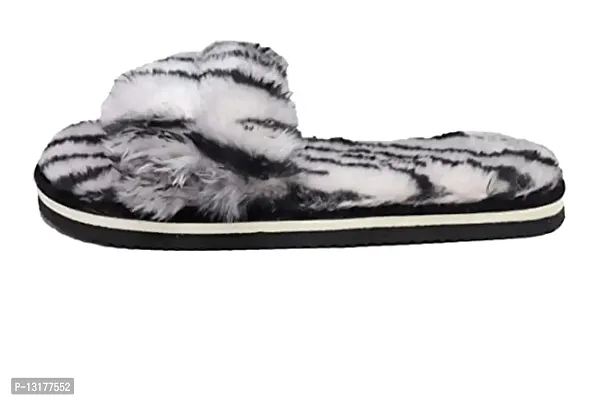 Black and White Fur Flip Flop Slipper for Women-thumb3