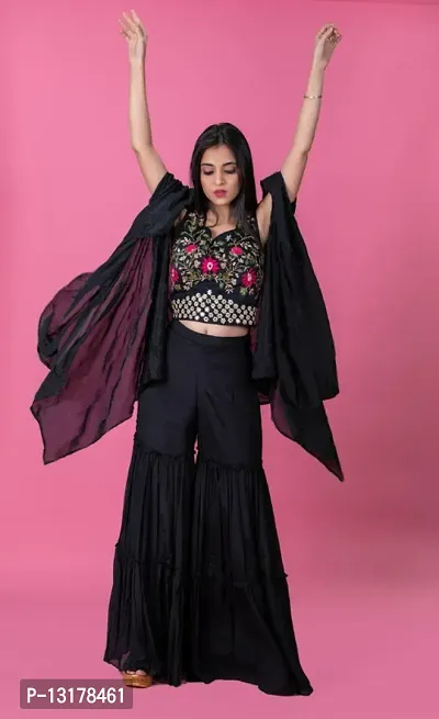 Indya Women's Blush Geo Knotted Crop Top and Sharara Pants Set - Walmart.com
