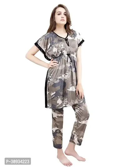 Stylish Grey Satin Top  Pyjama Set For Women-thumb0