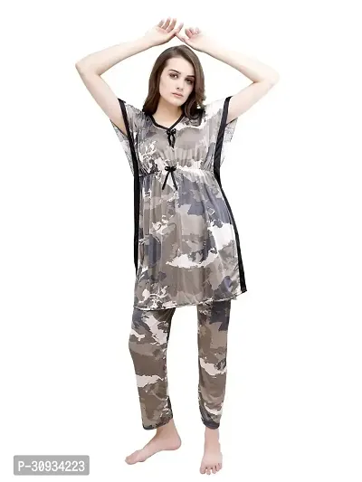 Stylish Grey Satin Top  Pyjama Set For Women-thumb3