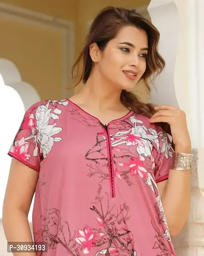 Stylish Pink Satin Nighty For Women-thumb4